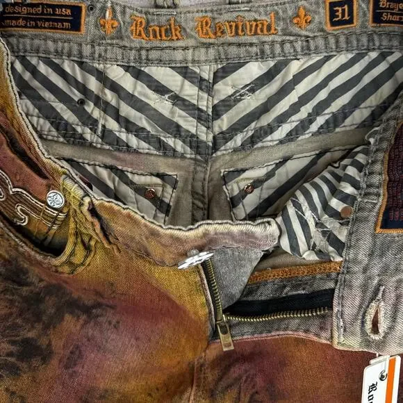 NWT Rock Revival Brayen Tie Dye Denim Shorts Mens Size 31 - Picture 5 of 7